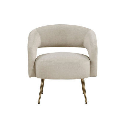Benjara Noel Accent Chair, Curved Open Back, Taupe Brown Velvet, Gold Metal Legs