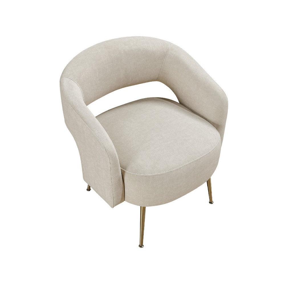 Benjara Noel Accent Chair, Curved Open Back, Taupe Brown Velvet, Gold Metal Legs