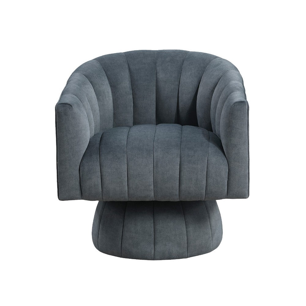 Benjara Rex Swivel Accent Chair, Barrel Channel Stitched Velvet, Dark Gray