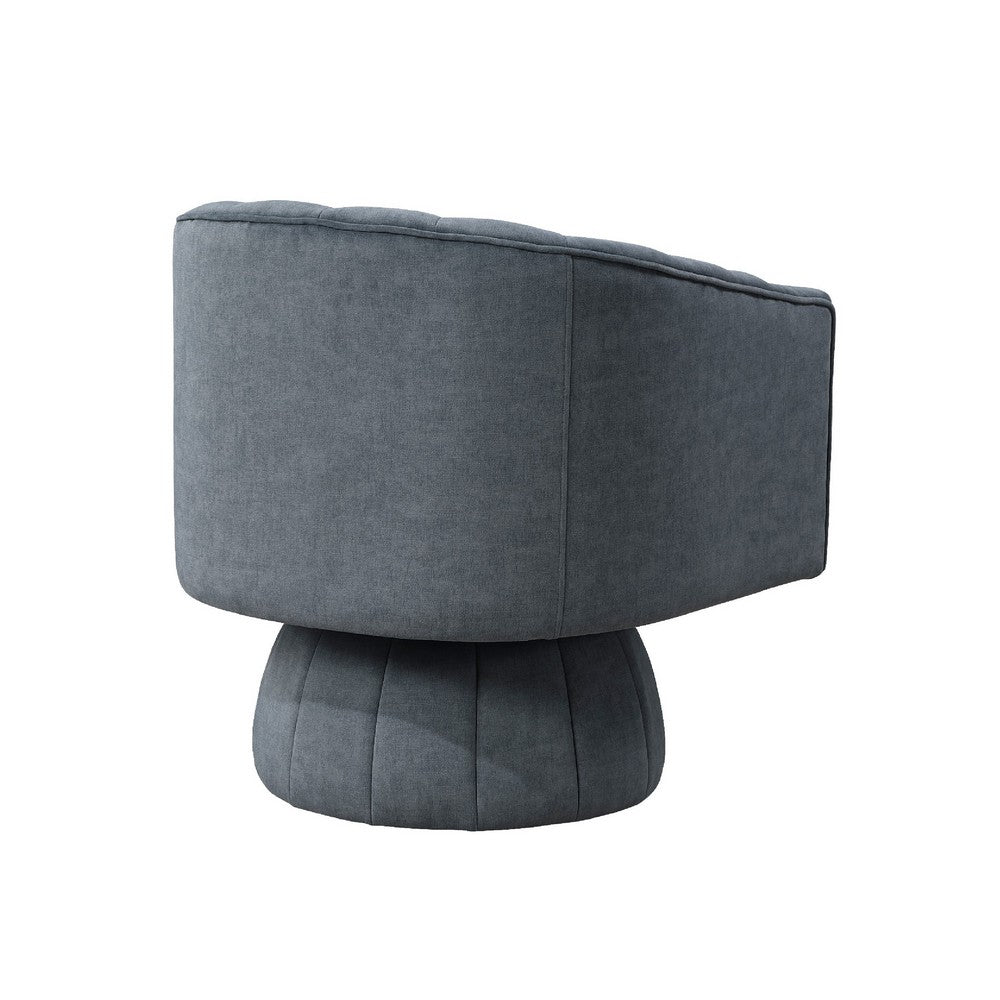 Benjara Rex Swivel Accent Chair, Barrel Channel Stitched Velvet, Dark Gray