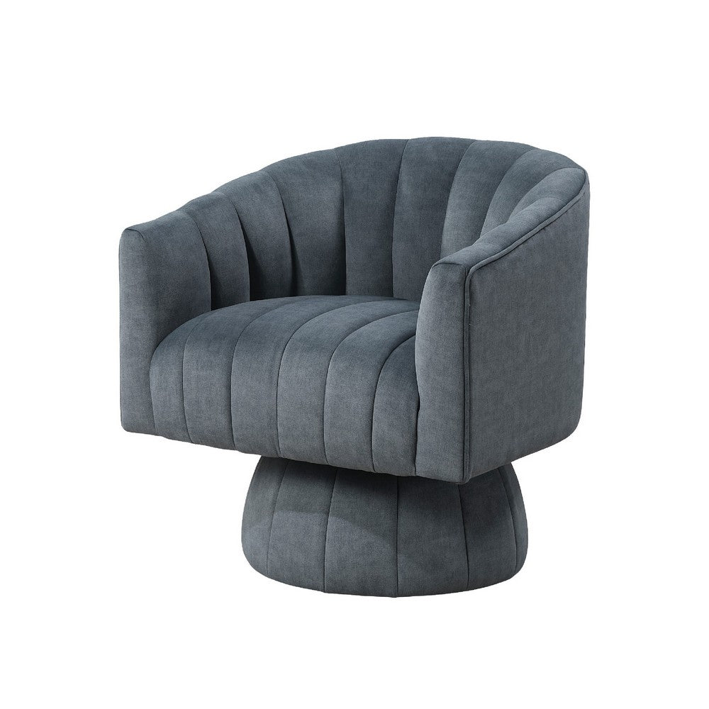 Benjara Rex Swivel Accent Chair, Barrel Channel Stitched Velvet, Dark Gray