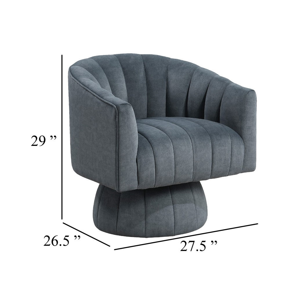 Benjara Rex Swivel Accent Chair, Barrel Channel Stitched Velvet, Dark Gray
