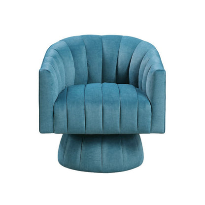 Benjara Rex Swivel Accent Chair, Barrel Channel Stitched Velvet, Teal Blue