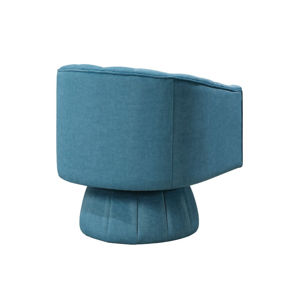 Benjara Rex Swivel Accent Chair, Barrel Channel Stitched Velvet, Teal Blue