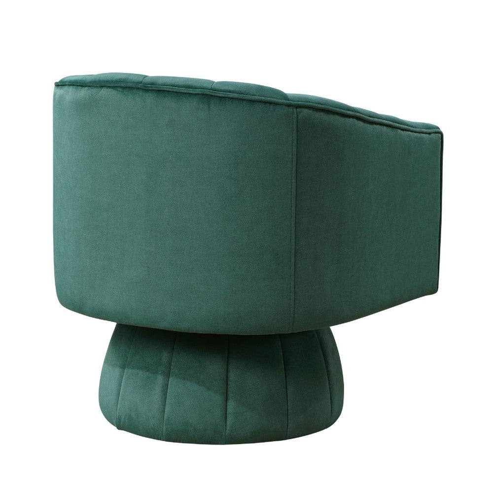 Benjara Rex Swivel Accent Chair, Barrel Channel Stitched Velvet, Green
