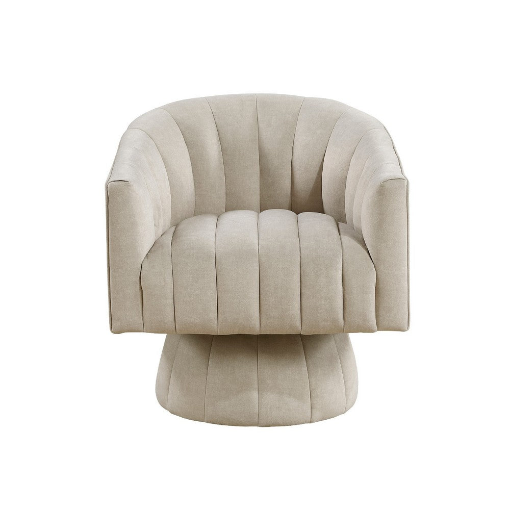 Benjara Rex Swivel Accent Chair, Barrel Channel Stitched Velvet, Taupe Brown