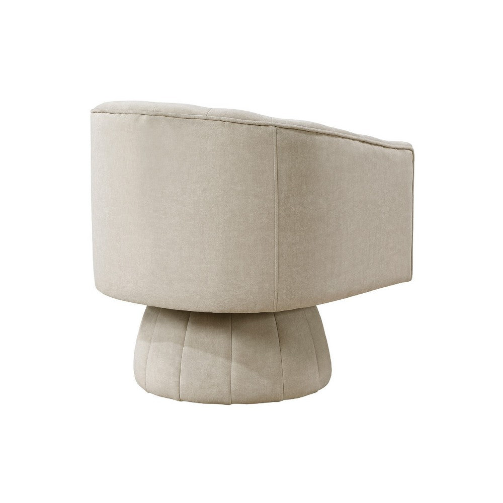 Benjara Rex Swivel Accent Chair, Barrel Channel Stitched Velvet, Taupe Brown
