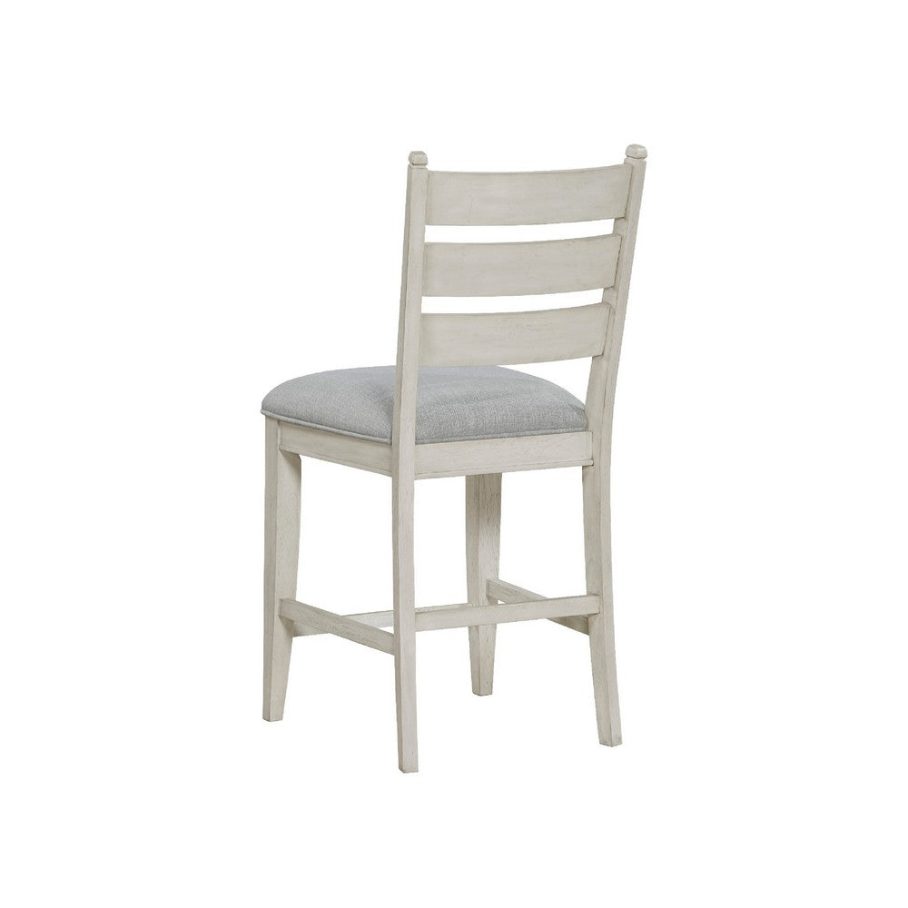 Benjara Wen Counter Height Chair Set of 2, Gray Fabric Seat, Weathered White