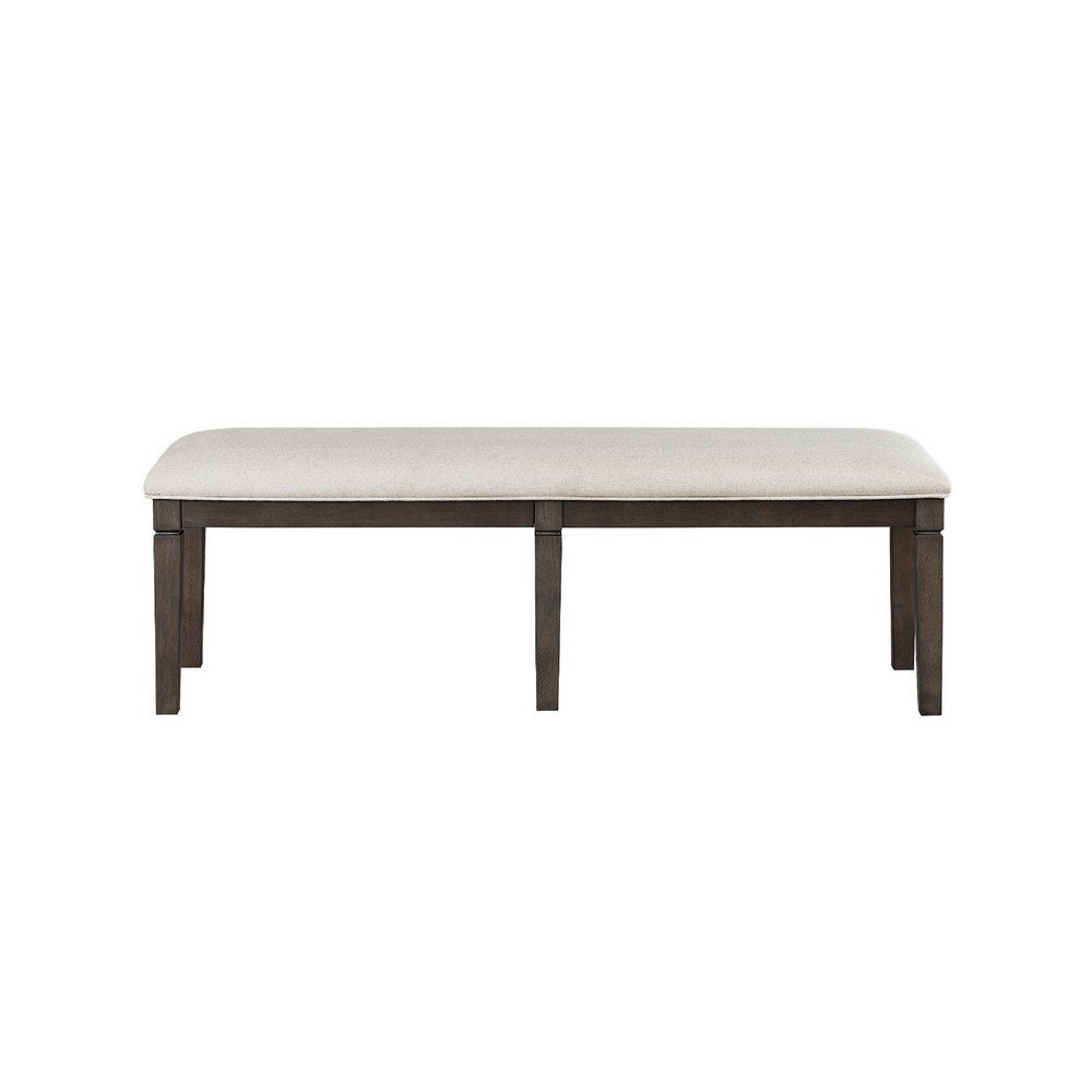 Benjara Vicy Bench, 58 Inch Beige Textured Fabric Seat, Espresso Brown Legs