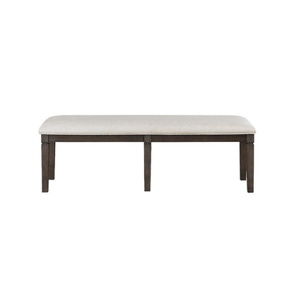 Benjara Vicy Bench, 58 Inch Beige Textured Fabric Seat, Espresso Brown Legs