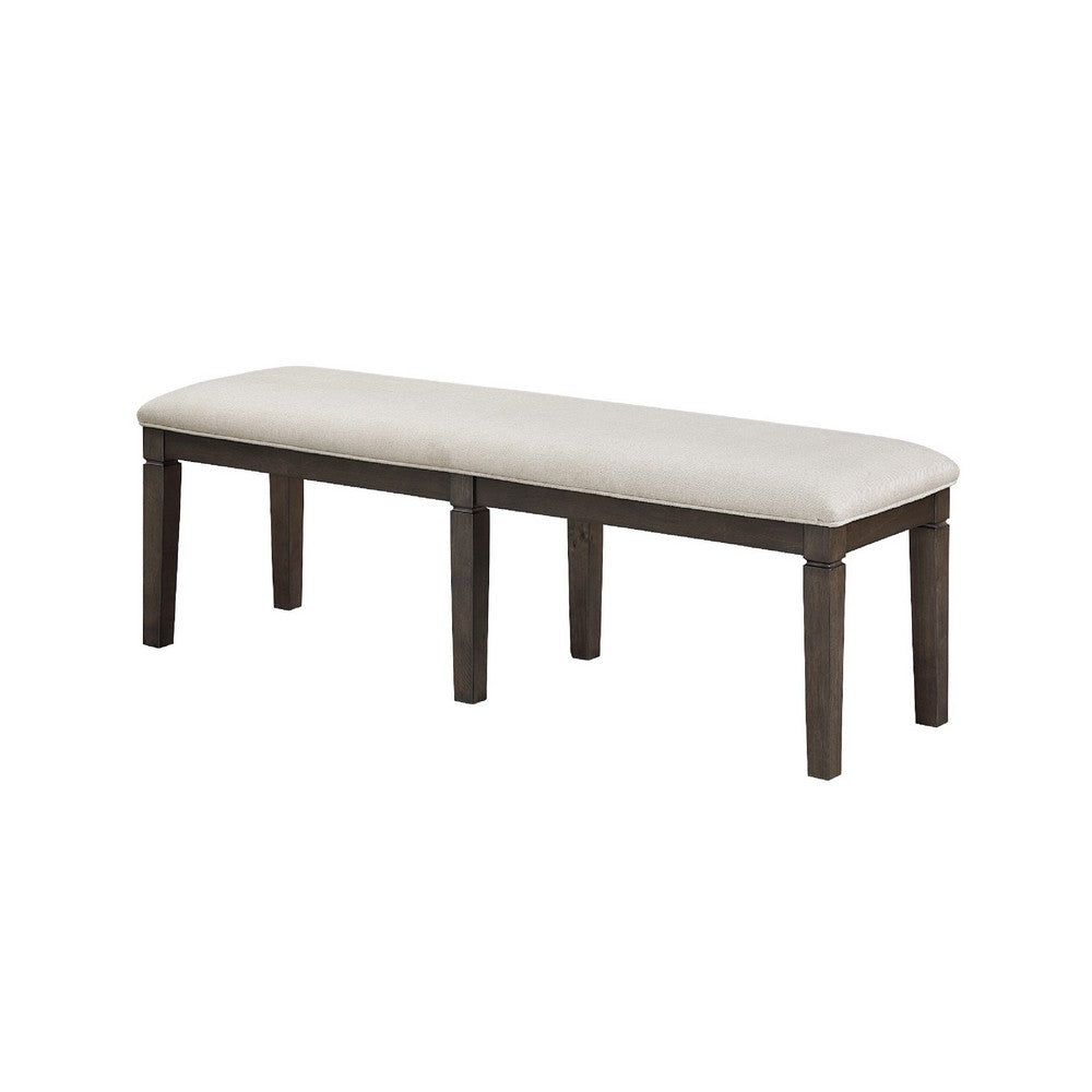 Benjara Vicy Bench, 58 Inch Beige Textured Fabric Seat, Espresso Brown Legs