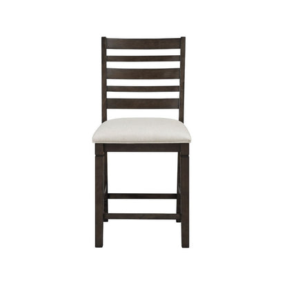 Benjara Vicy Counter Height Chair Set of 2, Beige Fabric Seat, Espresso Brown