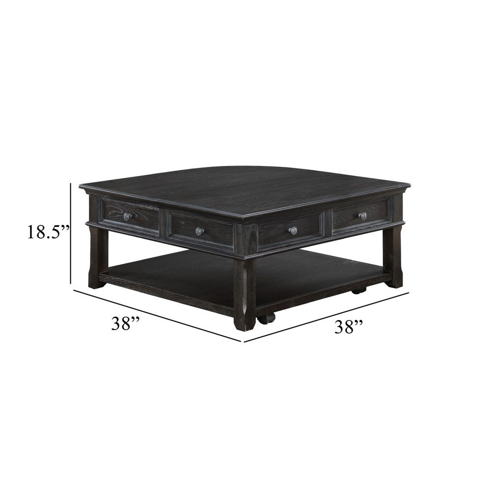 Benjara Riel Cocktail Coffee Table w Storage, 38 Inch Lift Top, Charcoal Black