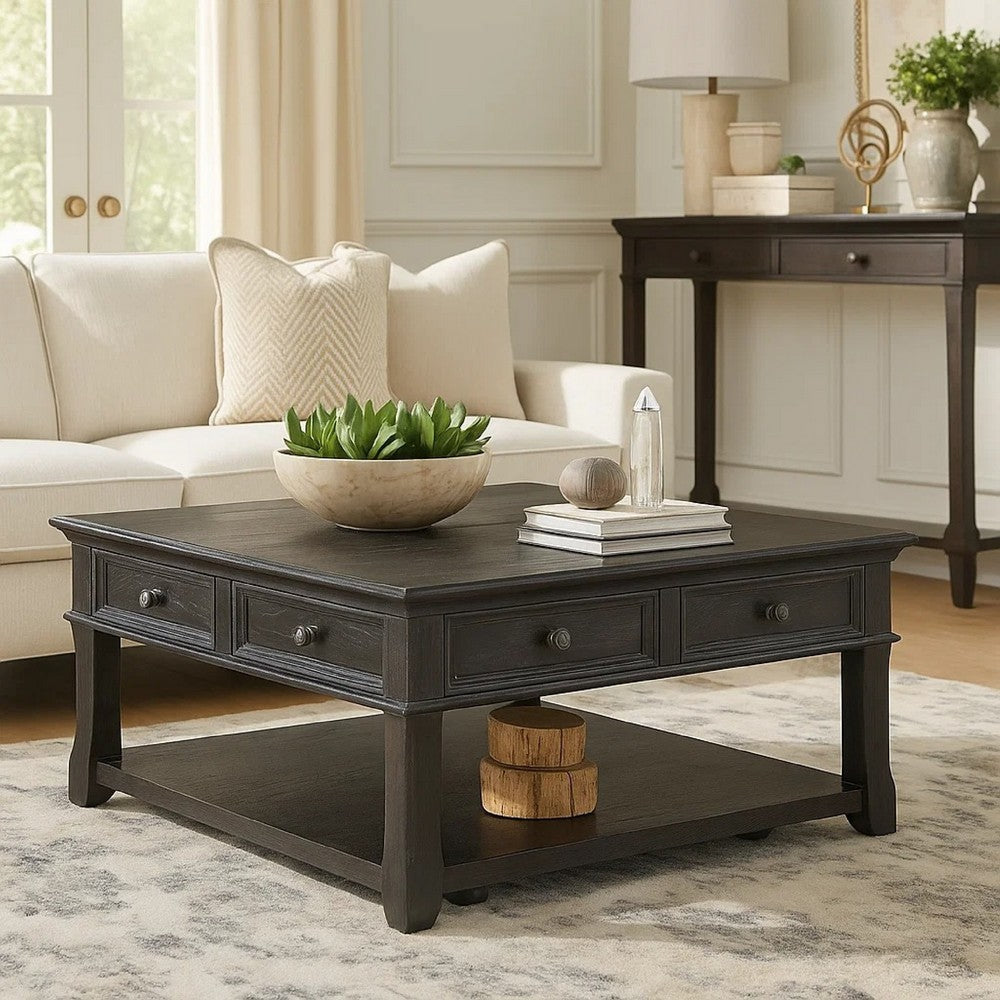 Benjara Riel Cocktail Coffee Table w Storage, 38 Inch Lift Top, Charcoal Black