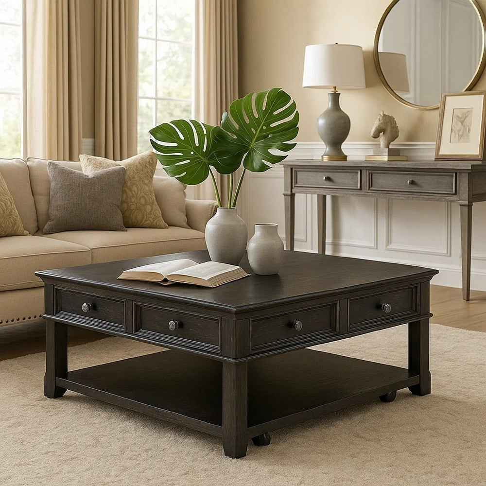 Benjara Riel Cocktail Coffee Table w Storage, 38 Inch Lift Top, Charcoal Black