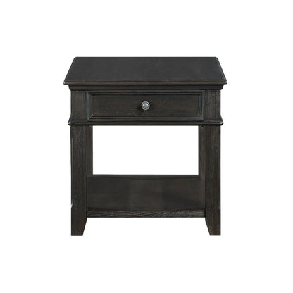 Benjara Riel Side End Table w USB Port, 27 Inch Top, 1 Drawer, Charcoal Black