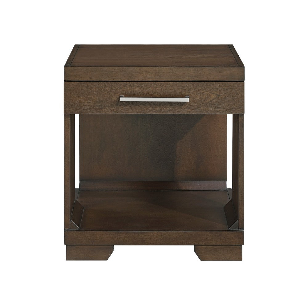 Benjara Duny Side End Table, 24 Inch Top, 1 Drawer with Handle, Espresso Brown