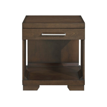 Benjara Duny Side End Table, 24 Inch Top, 1 Drawer with Handle, Espresso Brown