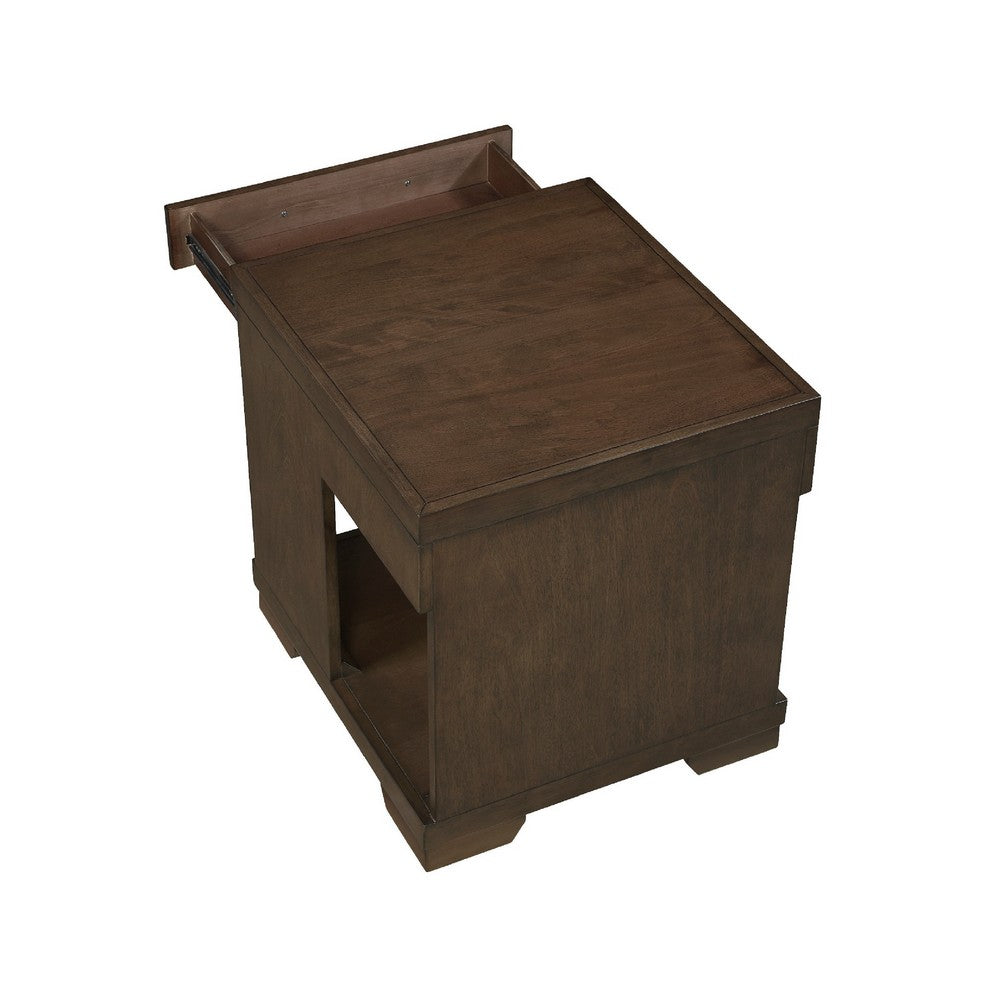 Benjara Duny Side End Table, 24 Inch Top, 1 Drawer with Handle, Espresso Brown