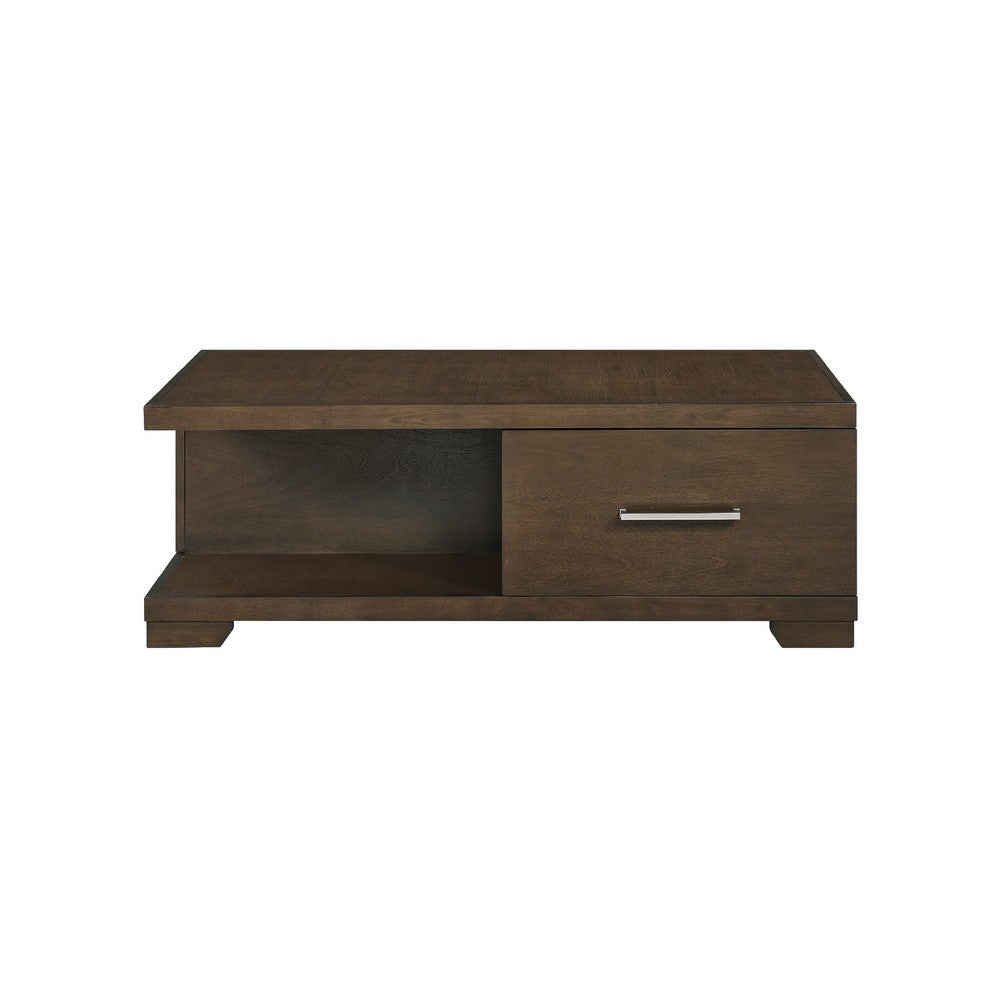 Benjara Duny Coffee Table with Open Shelf, 50 Inch, 1 Door, Espresso Brown