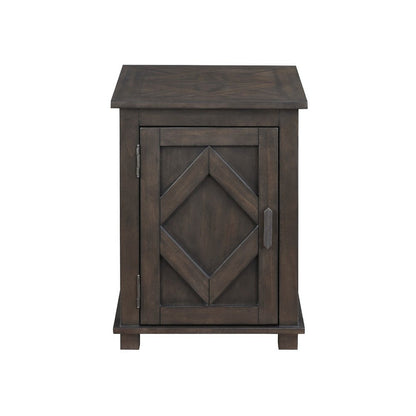 Benjara Leky Chairside Table, 22 Inch, 1 Cabinet with Adjustable Shelf, Brown