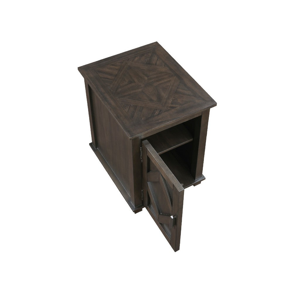 Benjara Leky Chairside Table, 22 Inch, 1 Cabinet with Adjustable Shelf, Brown