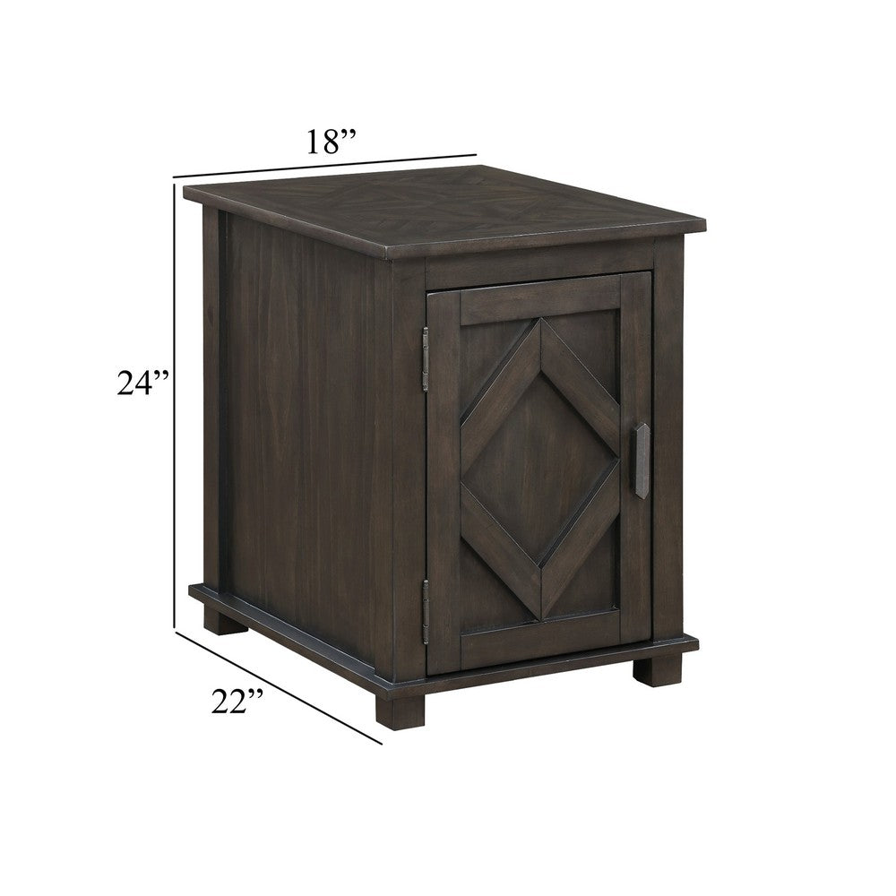 Benjara Leky Chairside Table, 22 Inch, 1 Cabinet with Adjustable Shelf, Brown