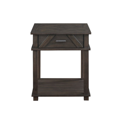 Benjara Leky Side End Table, 24 Inch, 1 Drawer with Lower Open Shelf, Brown