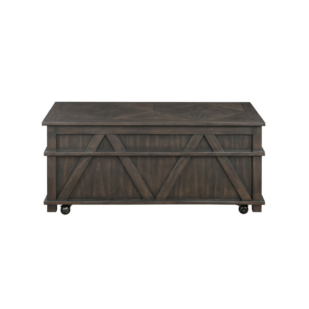 Benjara Leky Coffee Table, 44 Inch, 1 Lift Top with Shelf Underneath, Brown