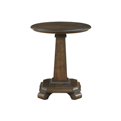 Benjara Rox Side End Table, 22 Inch Round Top, Tapered Pedestal Base, Brown