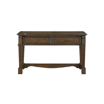 Benjara Rox Sofa Console Table, 50 Inch Top, 2 Drawers w Bronze Knobs, Brown