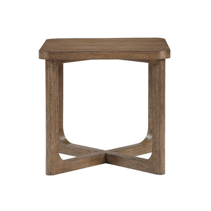 Benjara Bly Side End Table, 24 Inch Square Top, X-Base Design, Light Brown