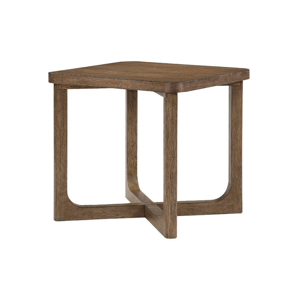 Benjara Bly Side End Table, 24 Inch Square Top, X-Base Design, Light Brown