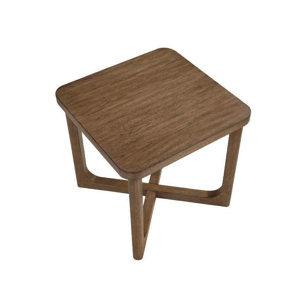 Benjara Bly Side End Table, 24 Inch Square Top, X-Base Design, Light Brown