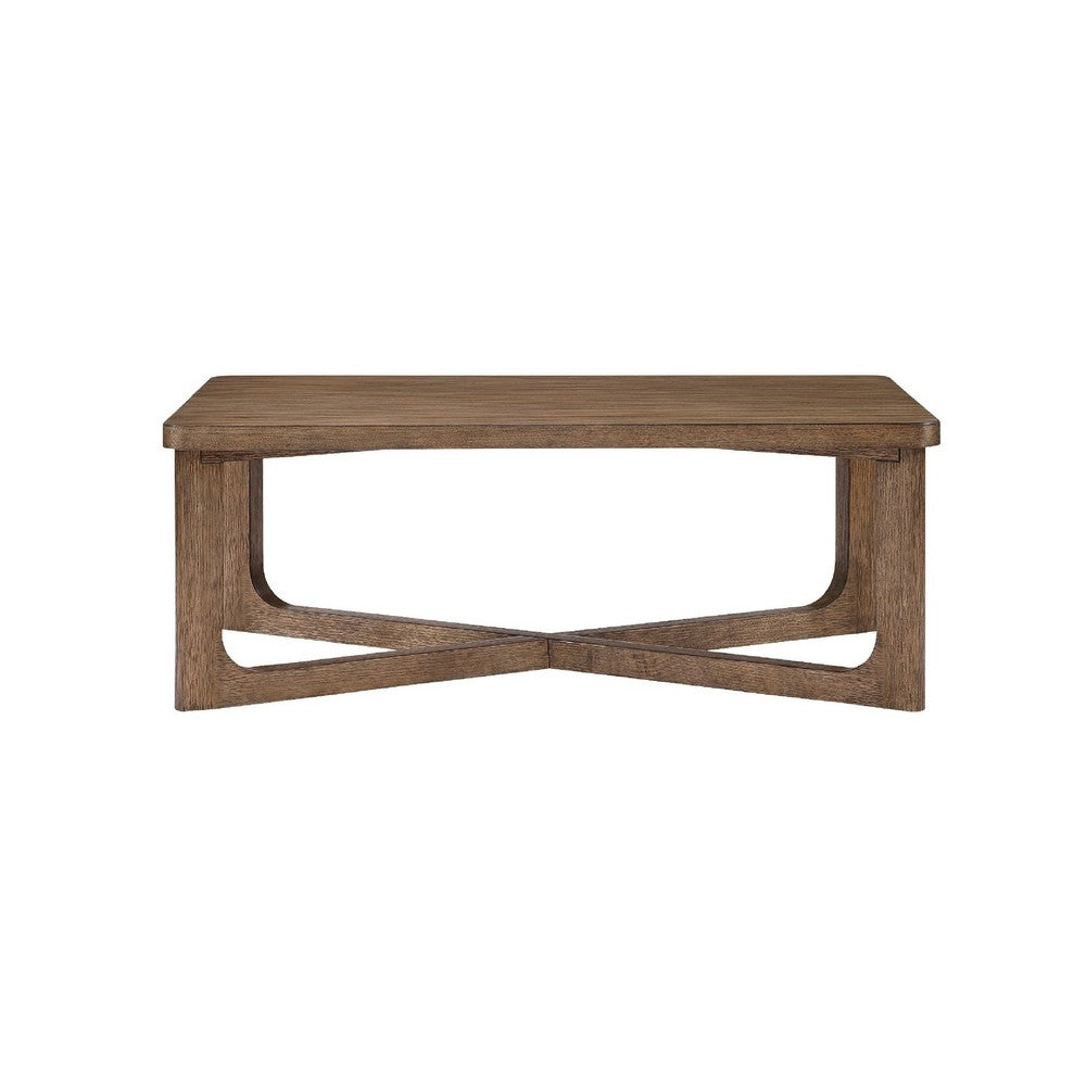 Benjara Bly Coffee Table, 48 Inch Rectangle Top, X-Base Design, Light Brown