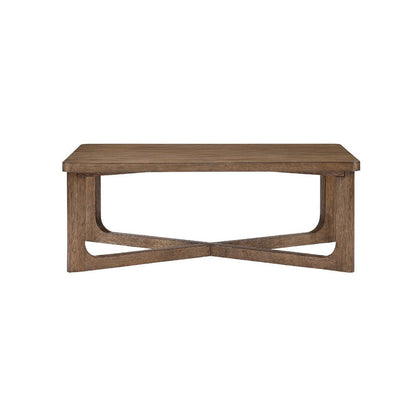 Benjara Bly Coffee Table, 48 Inch Rectangle Top, X-Base Design, Light Brown