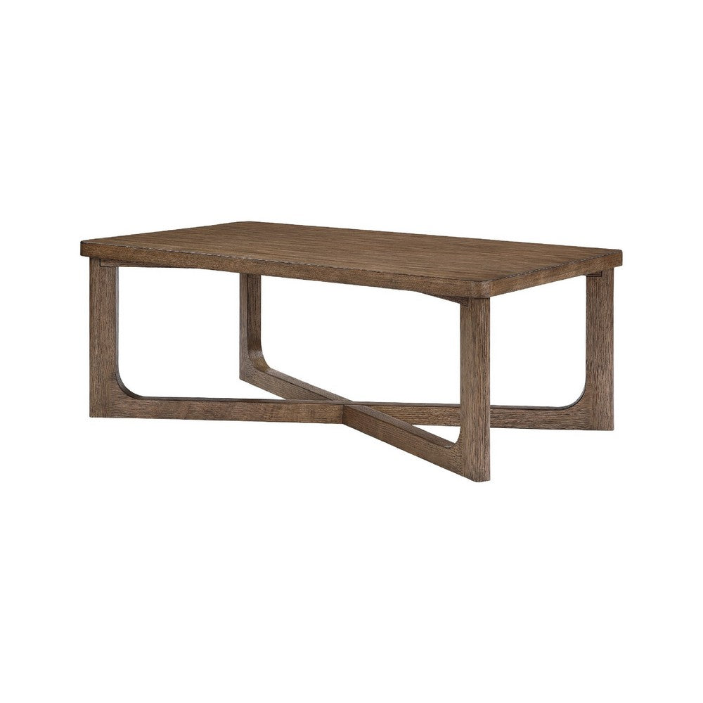 Benjara Bly Coffee Table, 48 Inch Rectangle Top, X-Base Design, Light Brown