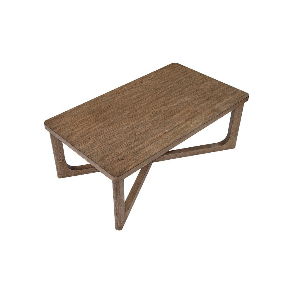 Benjara Bly Coffee Table, 48 Inch Rectangle Top, X-Base Design, Light Brown