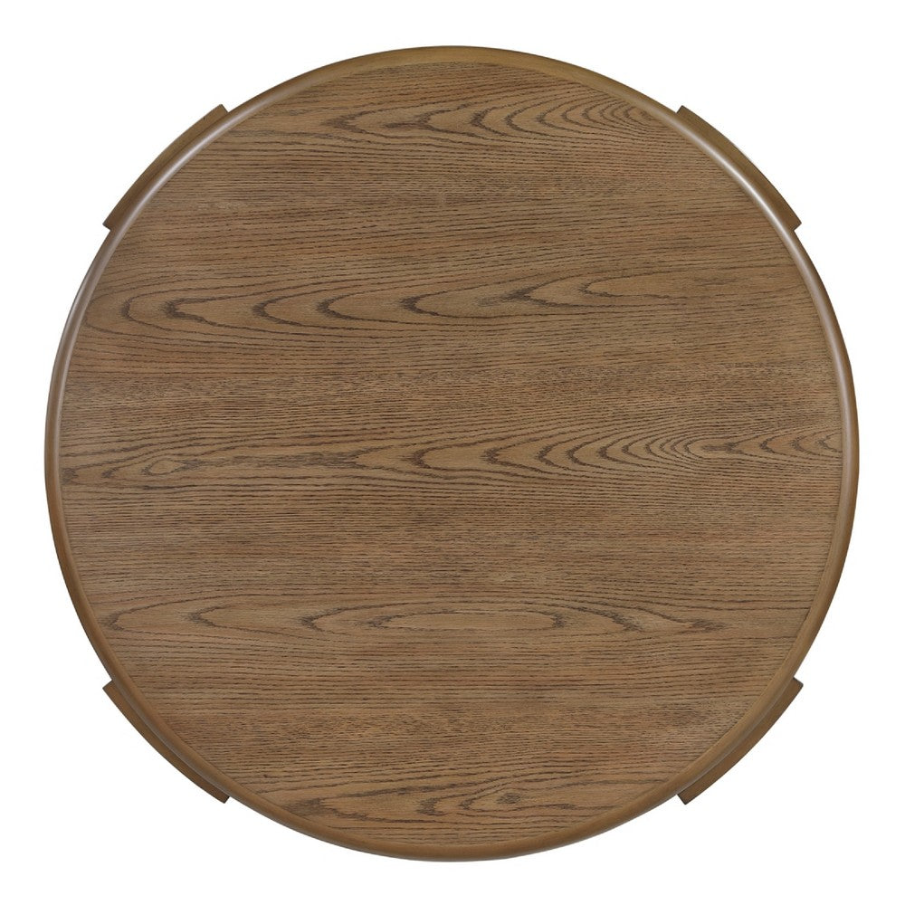 Benjara Eli Coffee Table, 40 Inch Round Swivel Top, Lower Open Shelf, Brown