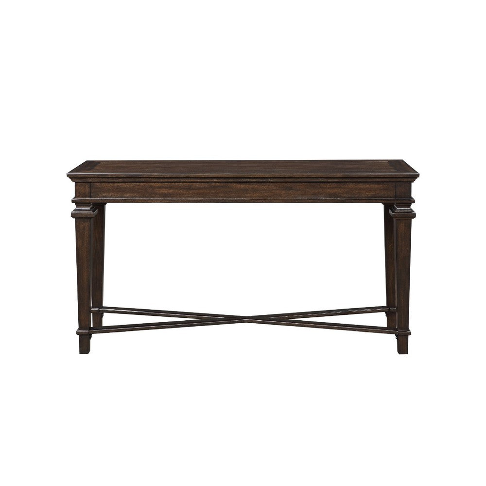 Benjara Tabby Sofa Console Table, 56 Inch Top, Cross Stretcher, Espresso Brown