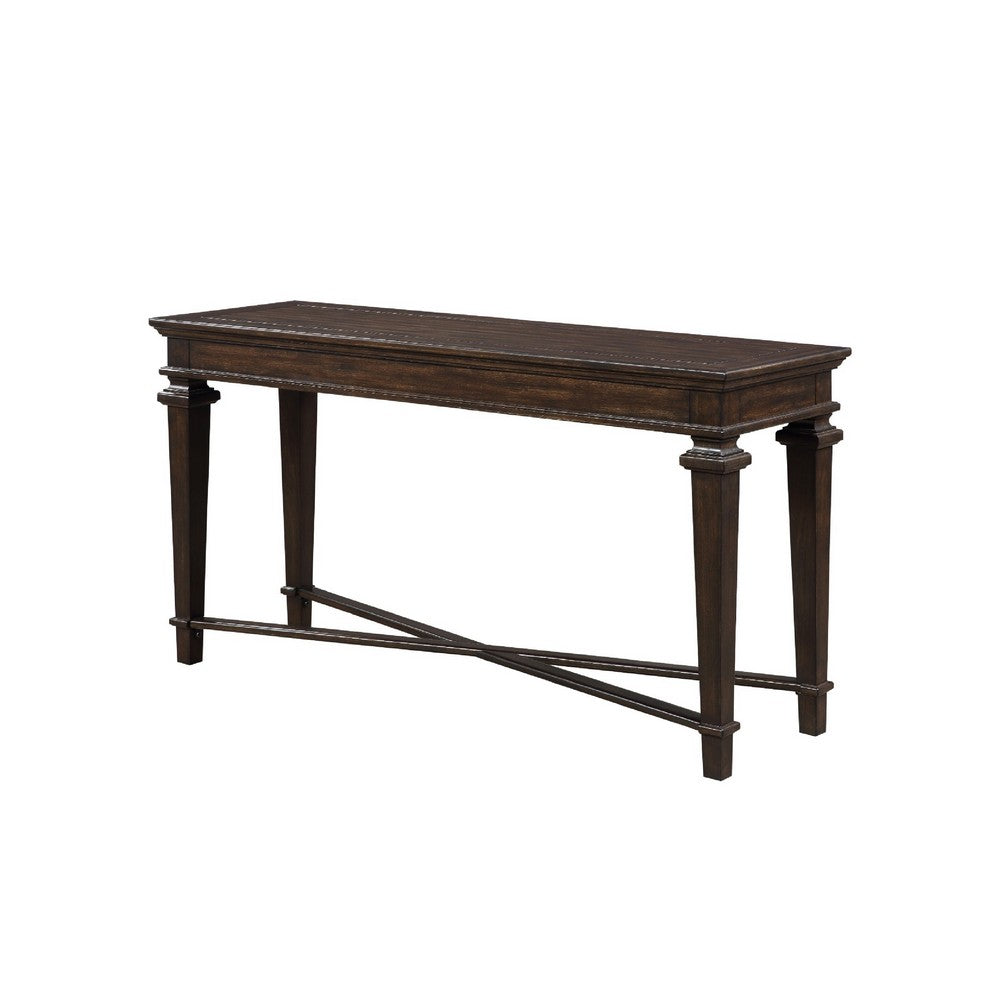 Benjara Tabby Sofa Console Table, 56 Inch Top, Cross Stretcher, Espresso Brown