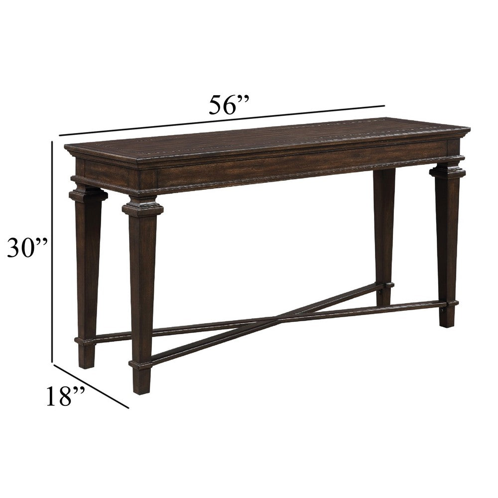 Benjara Tabby Sofa Console Table, 56 Inch Top, Cross Stretcher, Espresso Brown