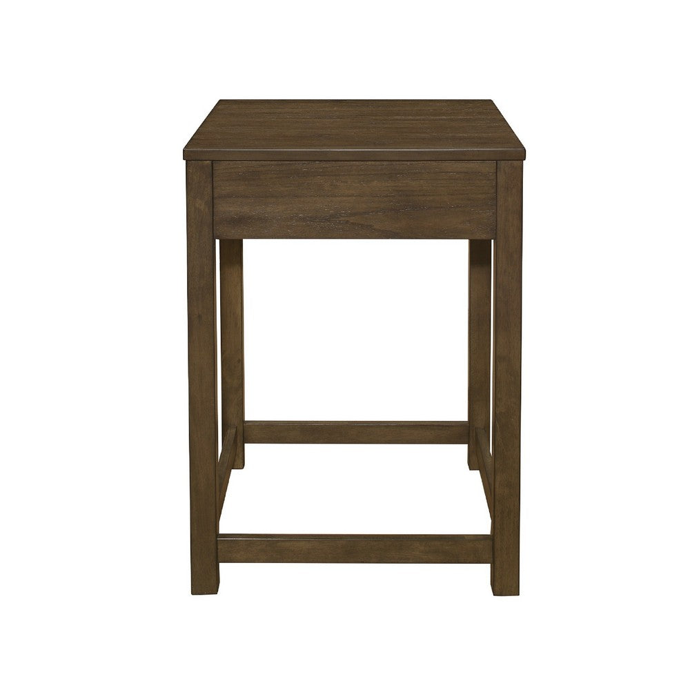 Benjara Belinda Corner Table, 22 Inch Top, Stretcher Base, Brown Gray Veneer