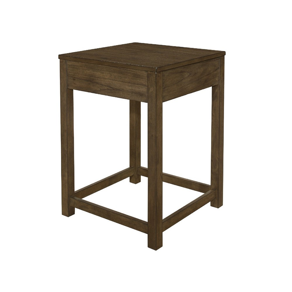 Benjara Belinda Corner Table, 22 Inch Top, Stretcher Base, Brown Gray Veneer