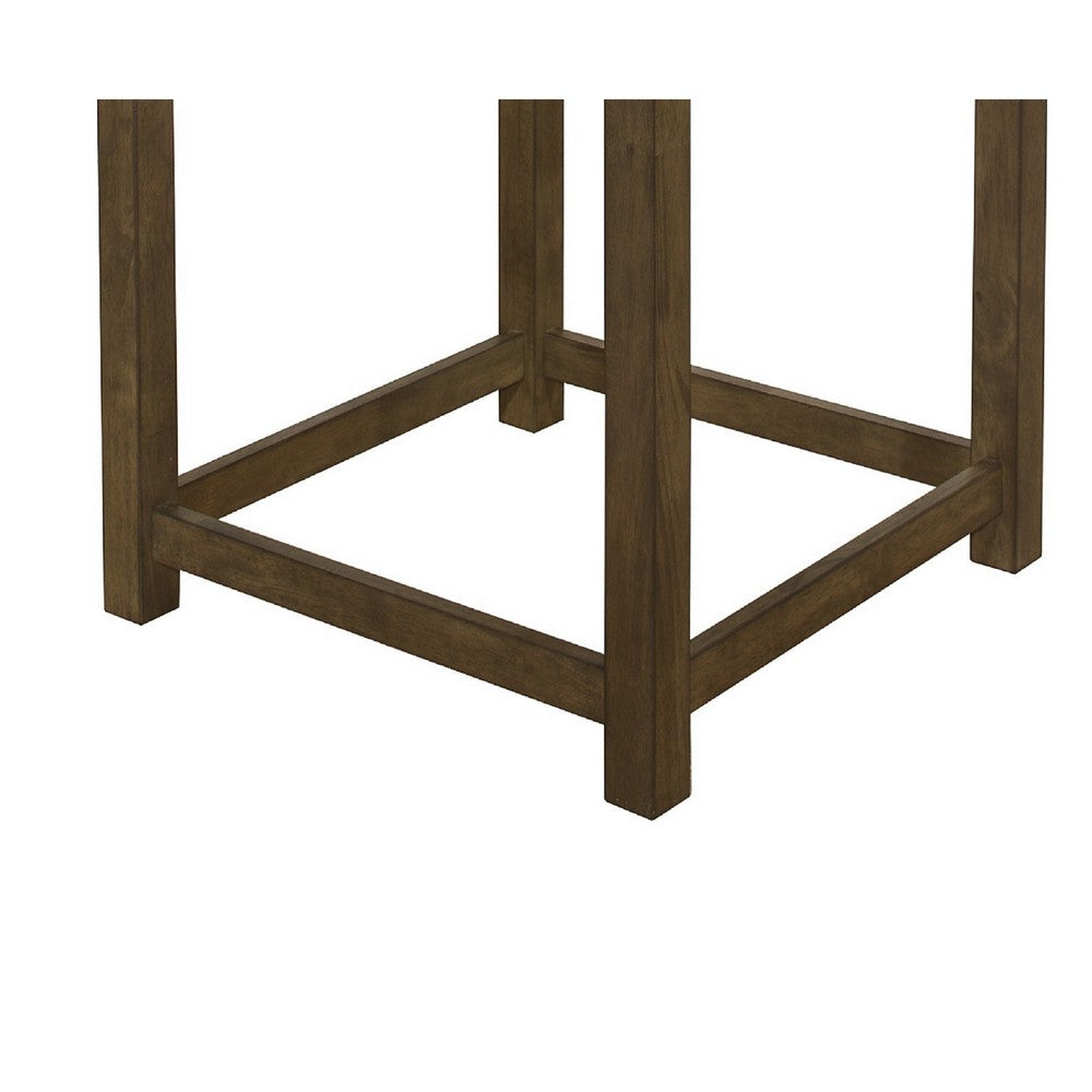 Benjara Belinda Corner Table, 22 Inch Top, Stretcher Base, Brown Gray Veneer