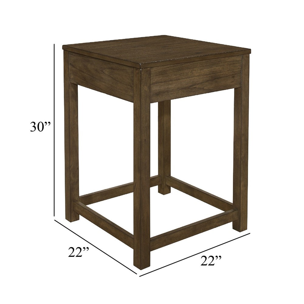 Benjara Belinda Corner Table, 22 Inch Top, Stretcher Base, Brown Gray Veneer