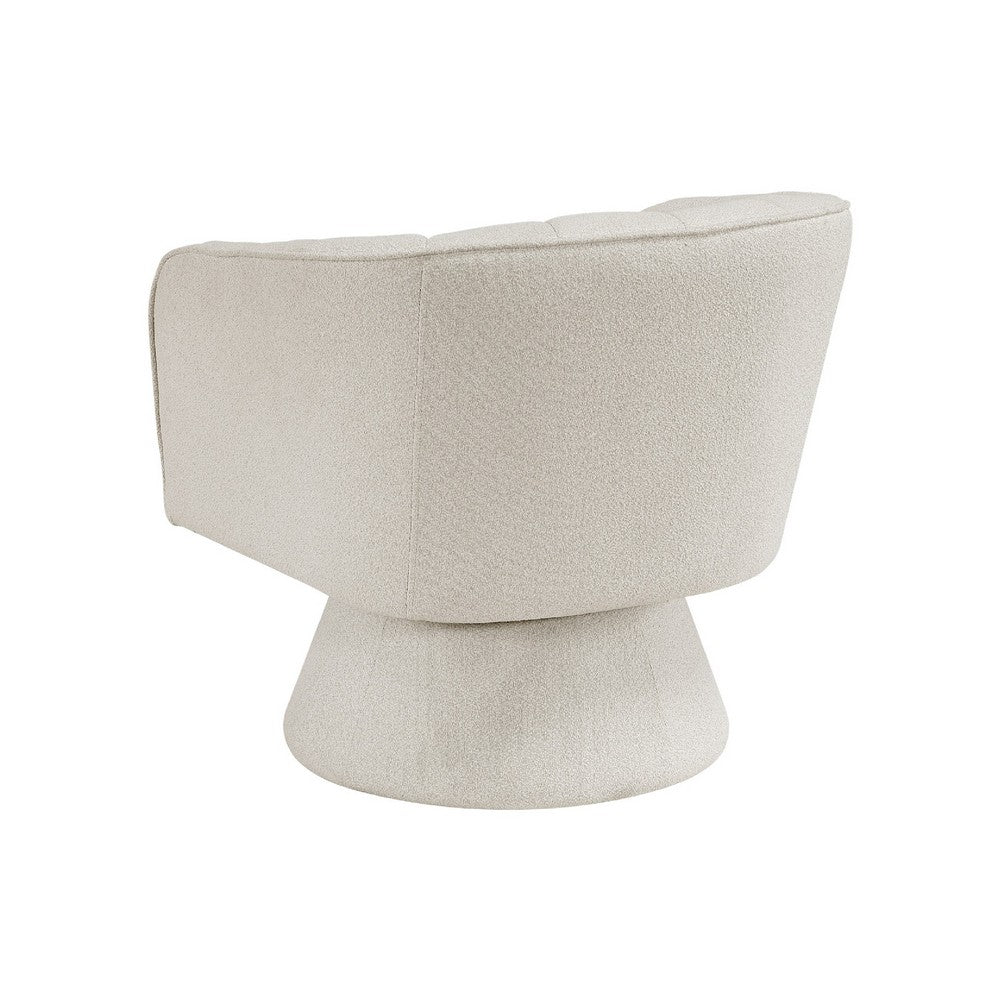 Benjara Shea Swivel Accent Chair, Beige Boucle Fabric, Channel Stitched