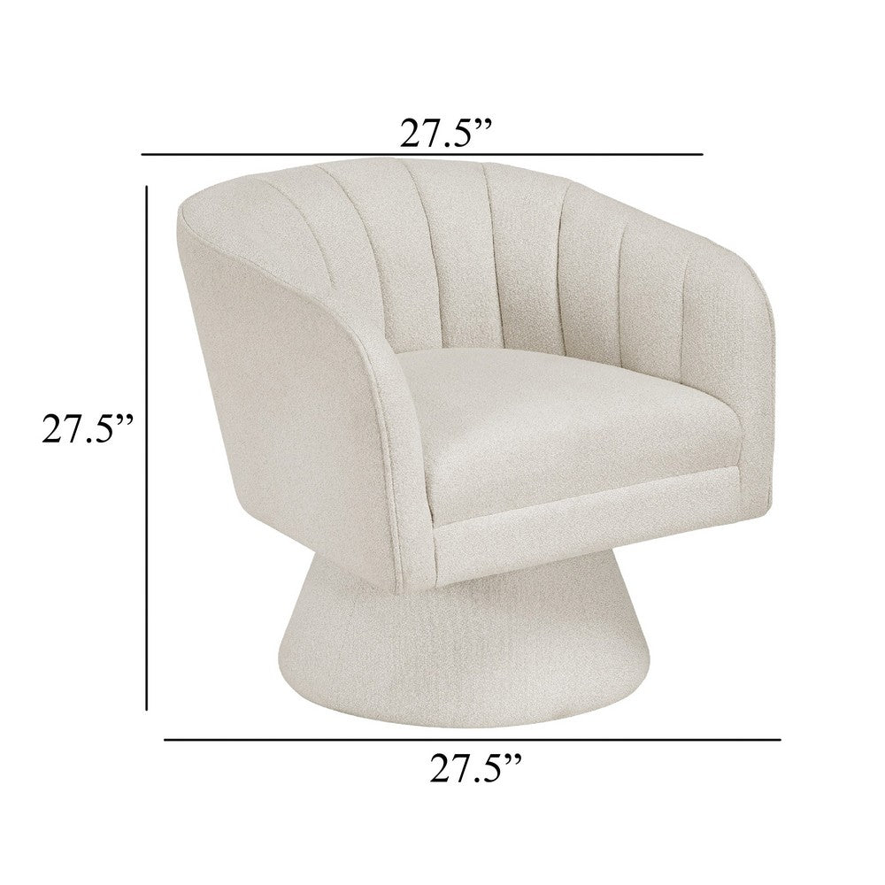 Benjara Shea Swivel Accent Chair, Beige Boucle Fabric, Channel Stitched