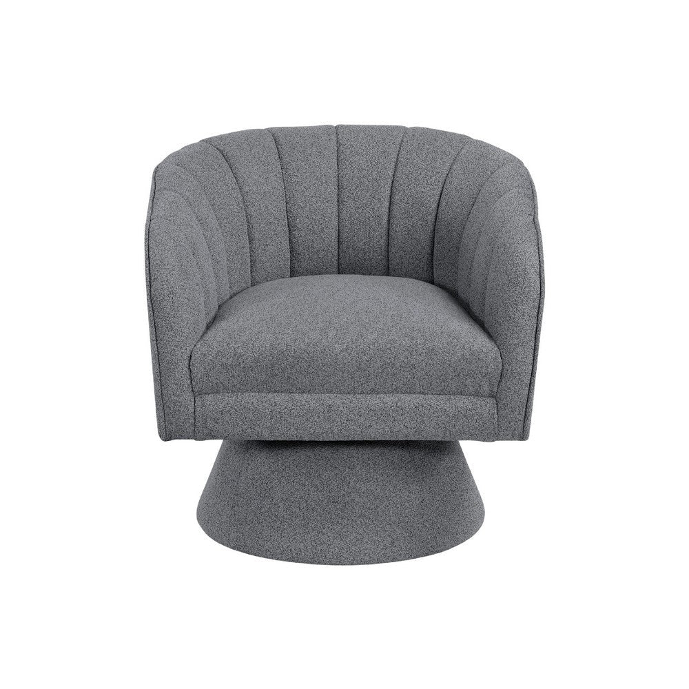 Benjara Shea Swivel Accent Chair, Dark Gray Boucle Fabric, Channel Stitched