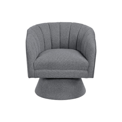 Benjara Shea Swivel Accent Chair, Dark Gray Boucle Fabric, Channel Stitched